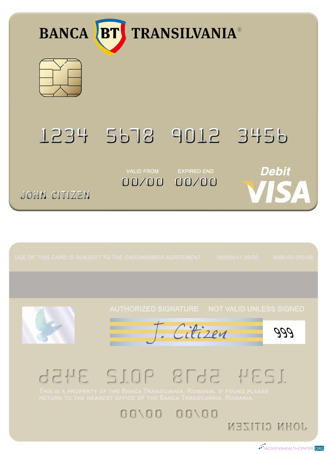 Download Romania Banca Transilvania visa debit card Photoshop template